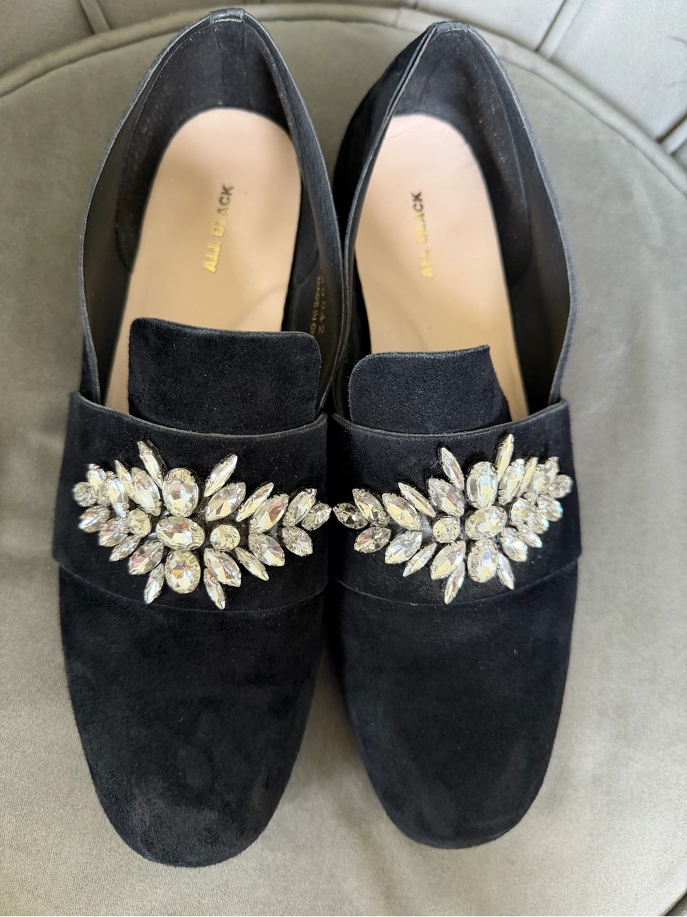 Anthropologie/ All Black/ Suede Crystal-Embellished Loafers/ Size 9.5- 10